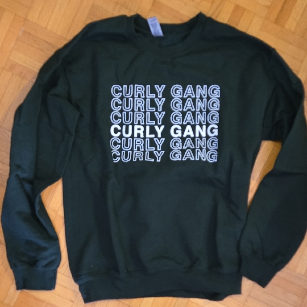 Forest Green Sweatshirt with White 'Curly Gang' Design